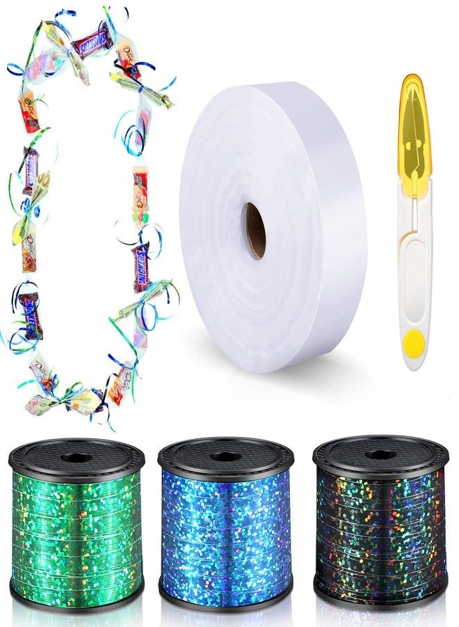 Berlune Candy Lei Making Kit for Graduation Party Favor Include 2 in x 1000 ft Poly Tubing 3 Rolls Curling Gift Ribbon 300 Yd/ 900 ft and Scissor for Hawaii Tropical Wedding DIY(Black, Green, Blue) - Image 1